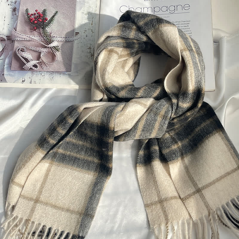 Sciarpa unisex vintage in cashmere a quadri abbinati - image 8