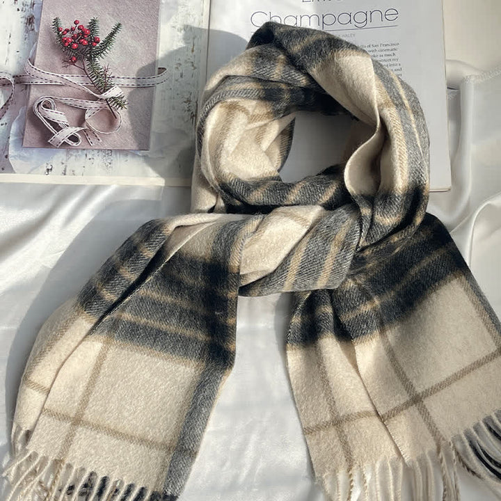 Sciarpa unisex vintage in cashmere a quadri abbinati - image 8
