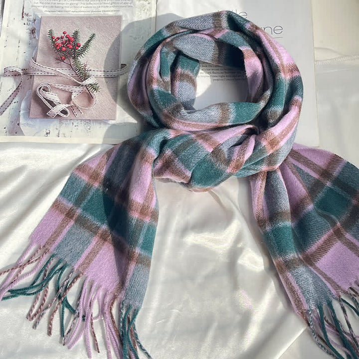 Sciarpa unisex vintage in cashmere a quadri abbinati