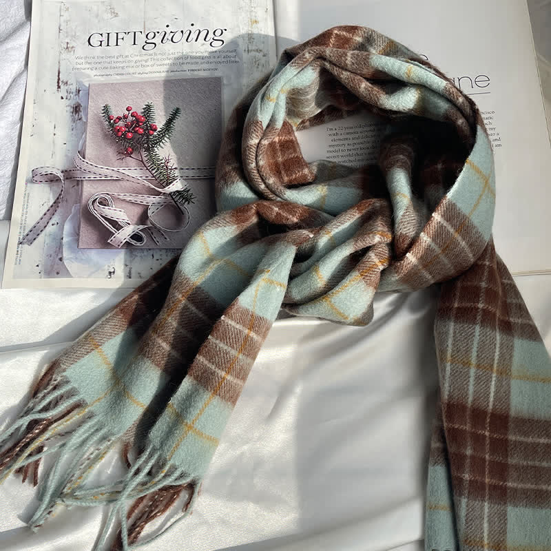 Sciarpa unisex vintage in cashmere a quadri abbinati