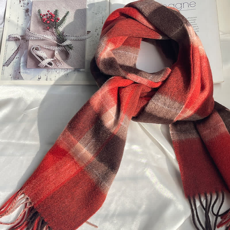 Sciarpa unisex vintage in cashmere a quadri abbinati - Rosso e nero - image 9