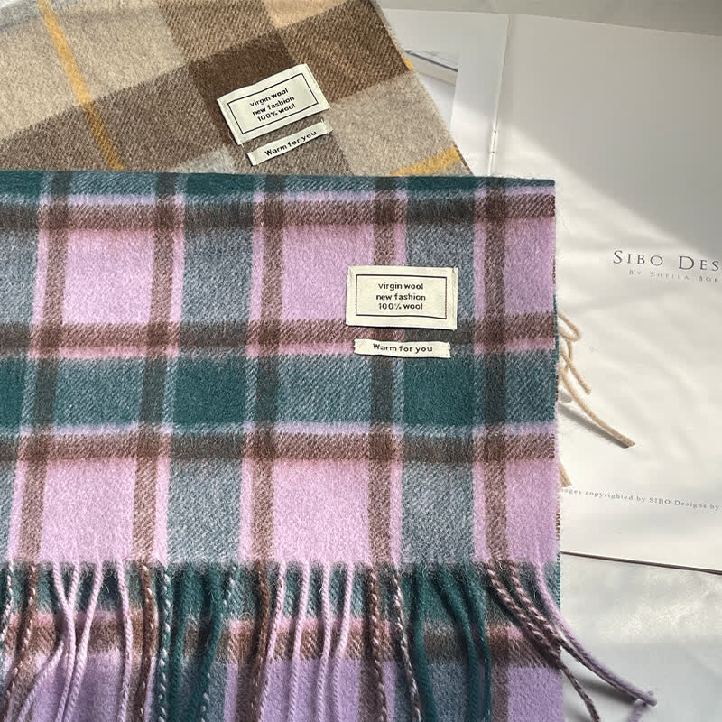 Sciarpa unisex vintage in cashmere a quadri abbinati - image 3