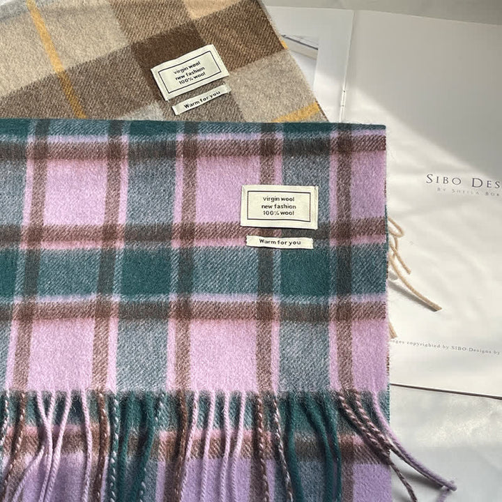 Sciarpa unisex vintage in cashmere a quadri abbinati - image 3