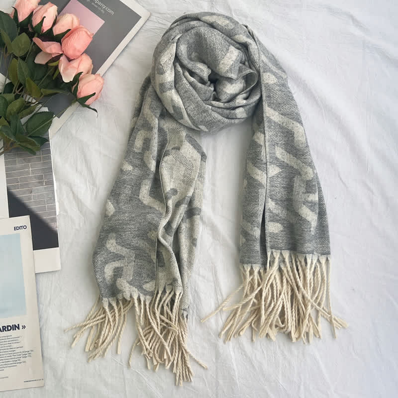 Sciarpa unisex con motivo jacquard rustico astratto geometrico