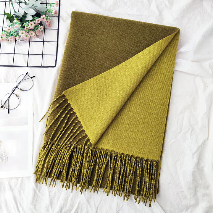 Sciarpa unisex alla moda bicolore bifacciale - Verde senape - image 14