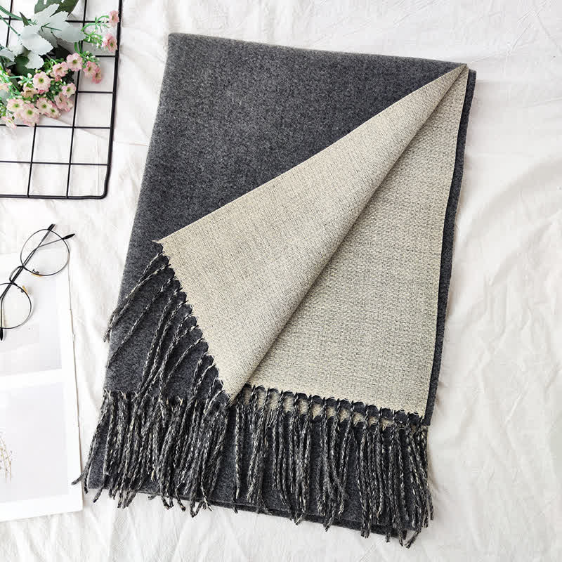 Sciarpa unisex alla moda bicolore bifacciale - Grigio - image 11