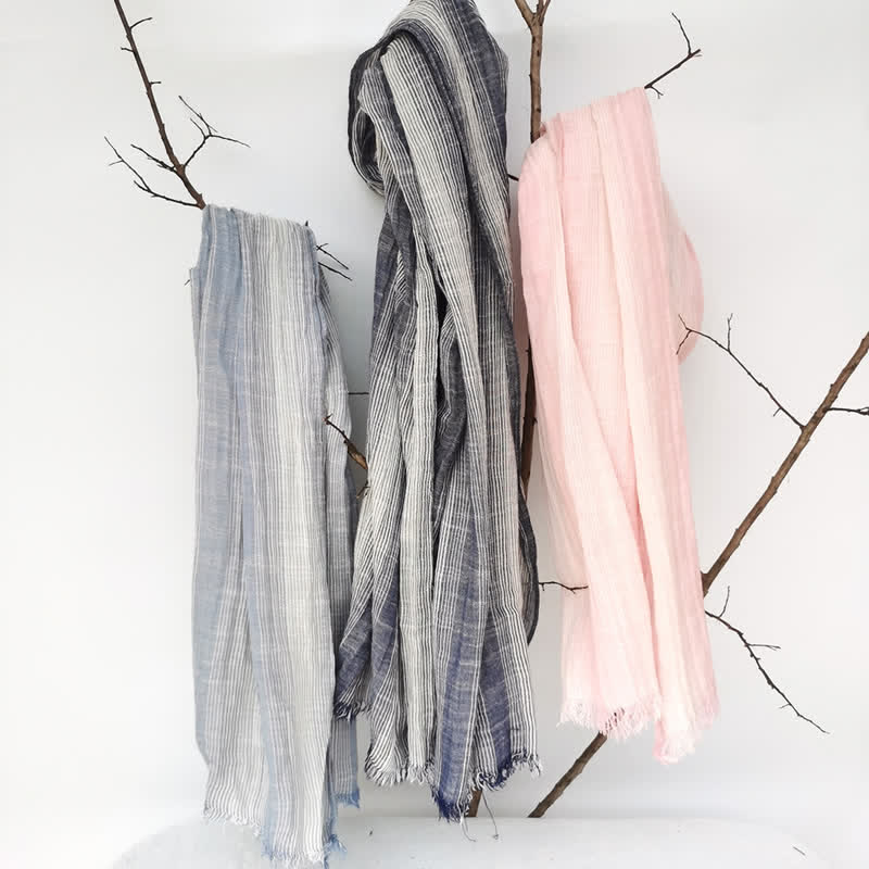 Sciarpa unisex a righe in cotone e lino, primavera e autunno, drappeggiata