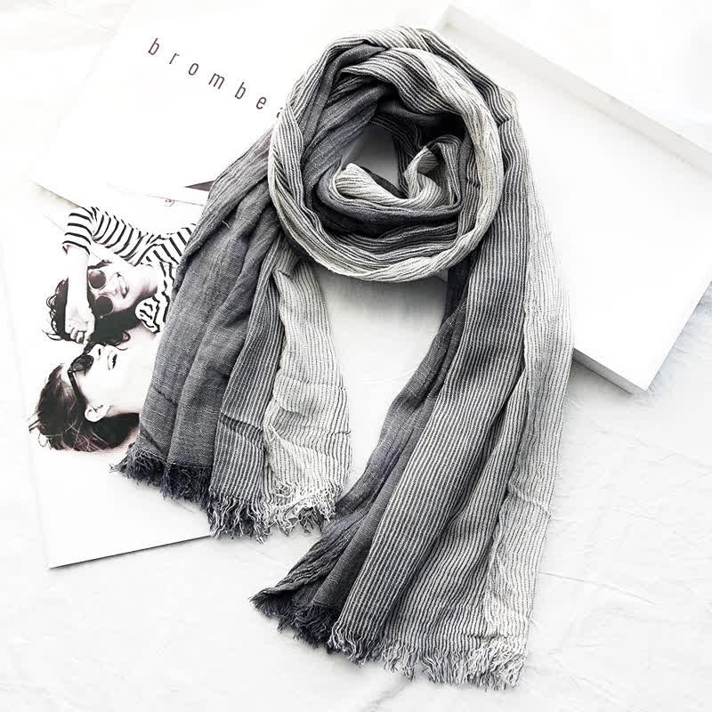 Sciarpa unisex a righe in cotone e lino, primavera e autunno, drappeggiata