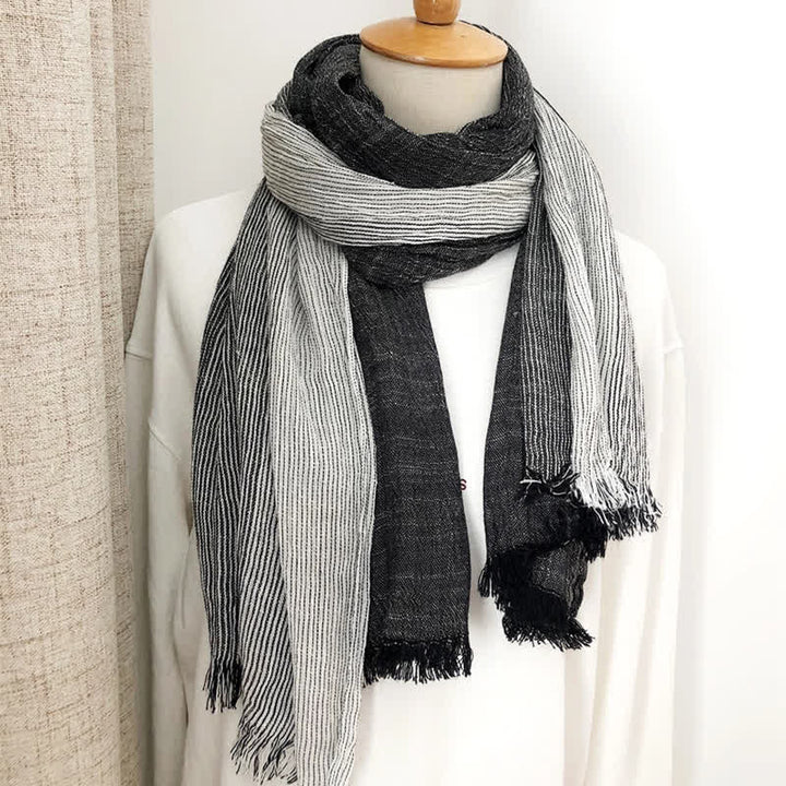 Sciarpa unisex a righe in cotone e lino, primavera e autunno, drappeggiata