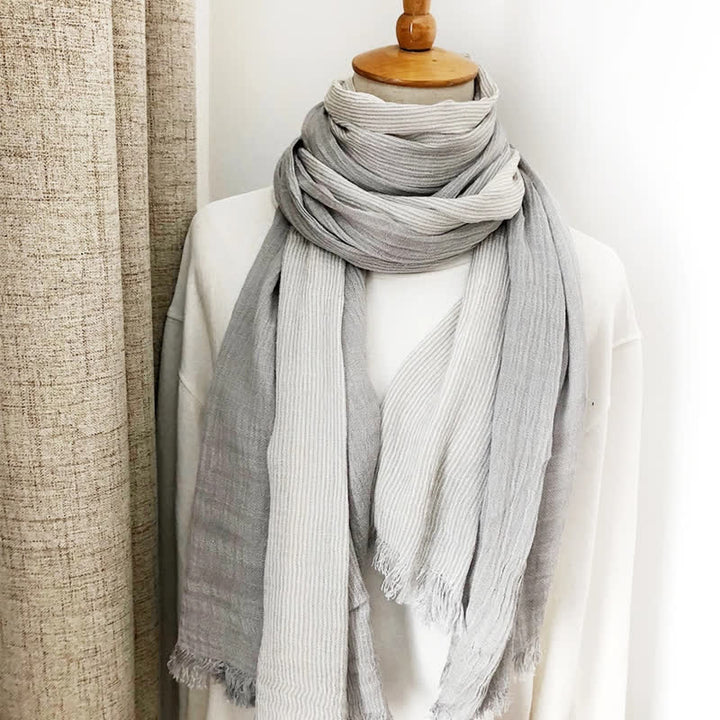 Sciarpa unisex a righe in cotone e lino, primavera e autunno, drappeggiata