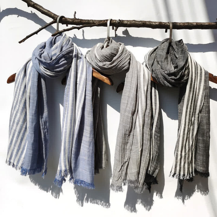 Sciarpa unisex a righe in cotone e lino, primavera e autunno, drappeggiata