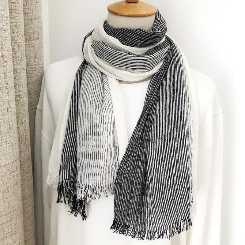 Sciarpa unisex a righe in cotone e lino, primavera e autunno, drappeggiata