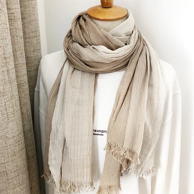 Sciarpa unisex a righe in cotone e lino, primavera e autunno, drappeggiata
