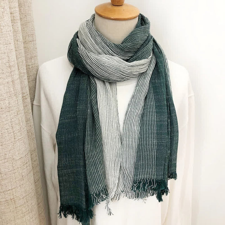 Sciarpa unisex a righe in cotone e lino, primavera e autunno, drappeggiata