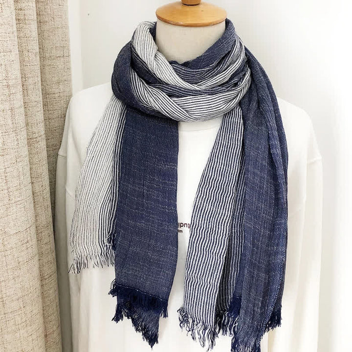 Sciarpa unisex a righe in cotone e lino, primavera e autunno, drappeggiata