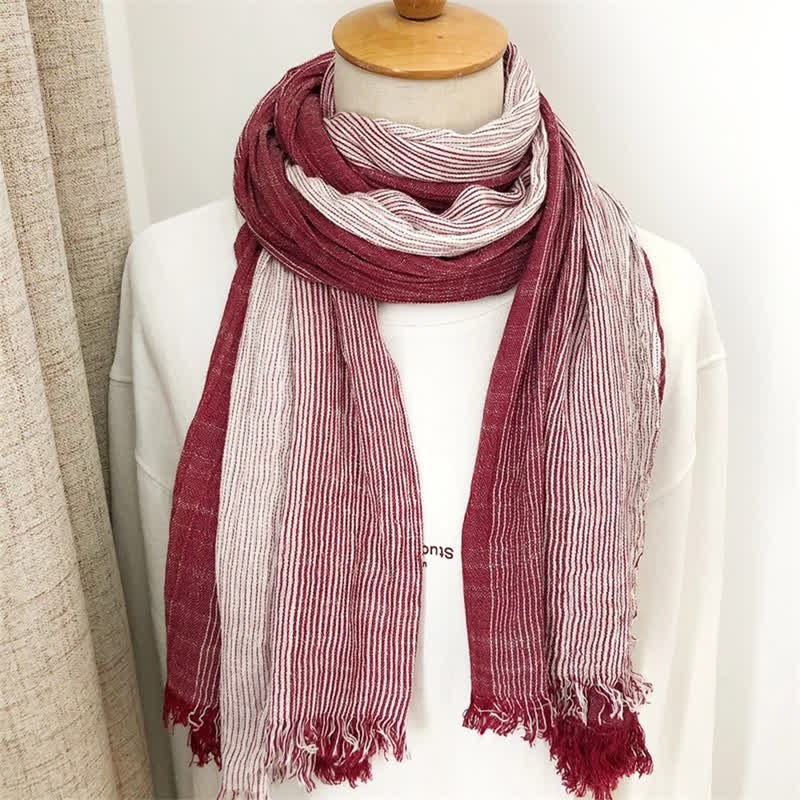 Sciarpa unisex a righe in cotone e lino, primavera e autunno, drappeggiata