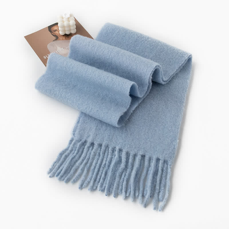 Sciarpa unisex in cashmere con frange tinta unita - Blu - image 9