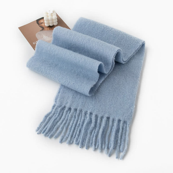 Sciarpa unisex in cashmere con frange tinta unita - Blu - image 9