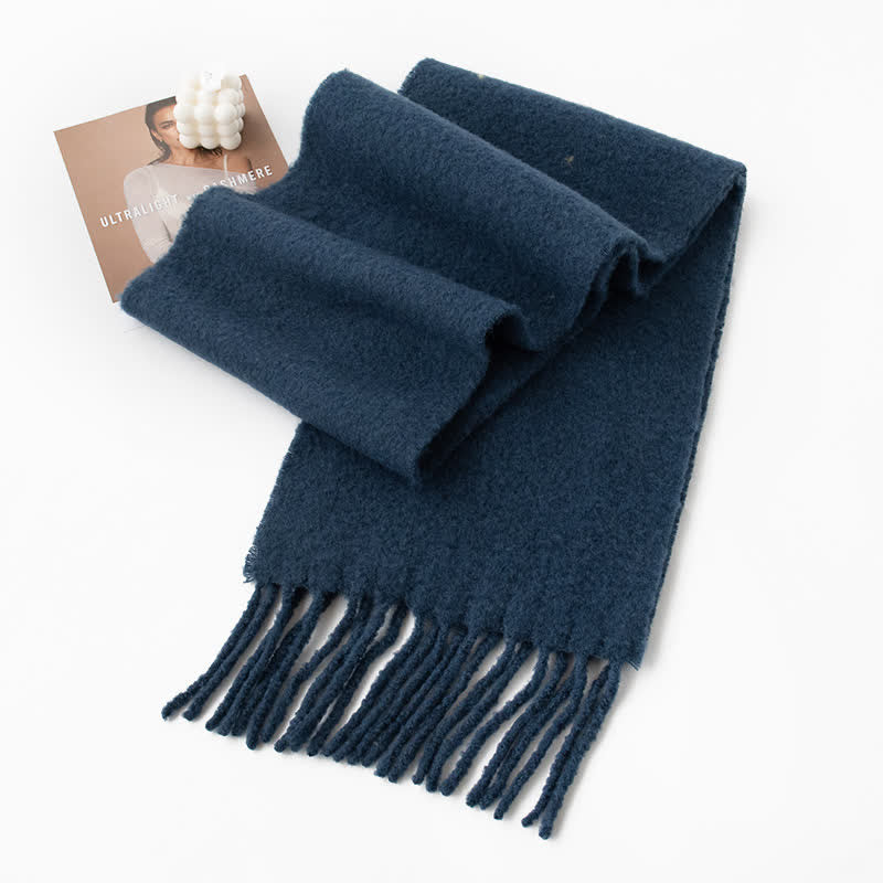 Sciarpa unisex in cashmere con frange tinta unita