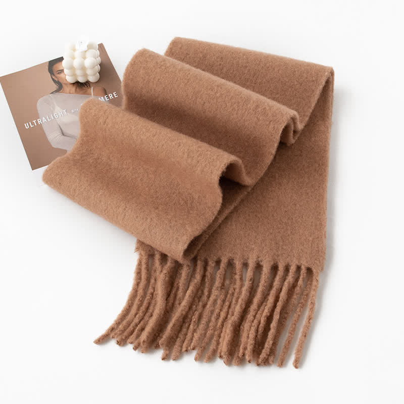Sciarpa unisex in cashmere con frange tinta unita