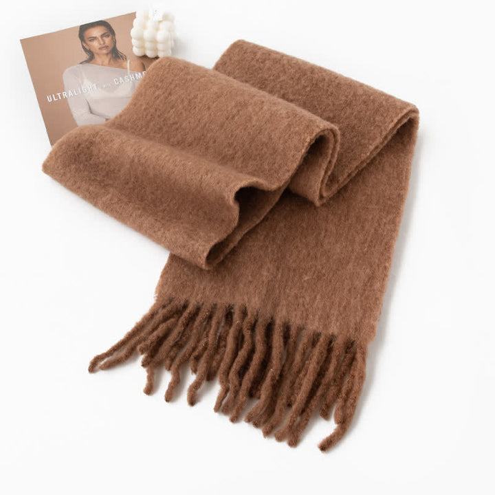 Sciarpa unisex in cashmere con frange tinta unita - Caffè - image 2