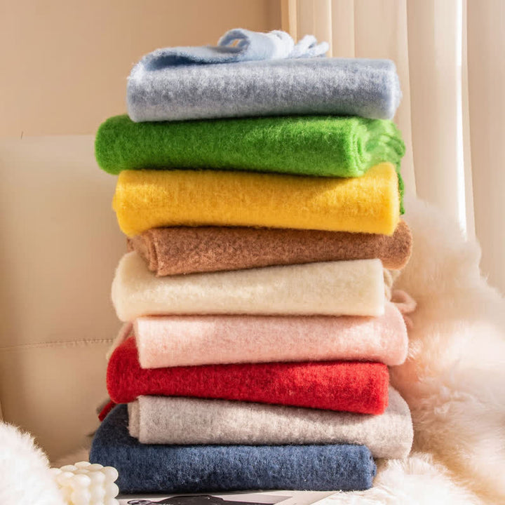Sciarpa unisex in cashmere con frange tinta unita