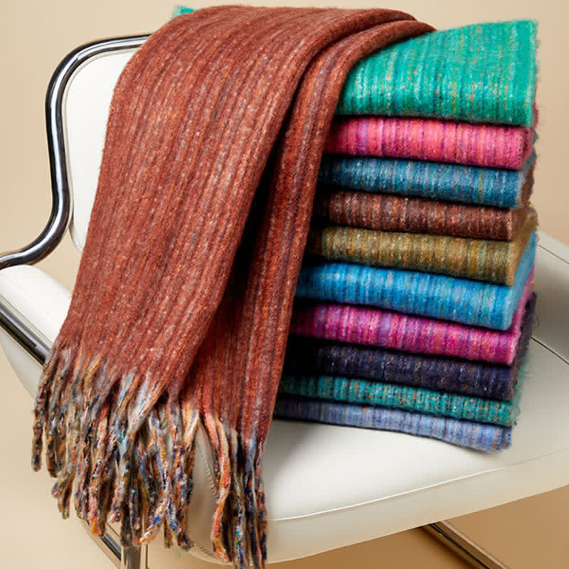 Sciarpa unisex con frange multicolori a righe bohémien