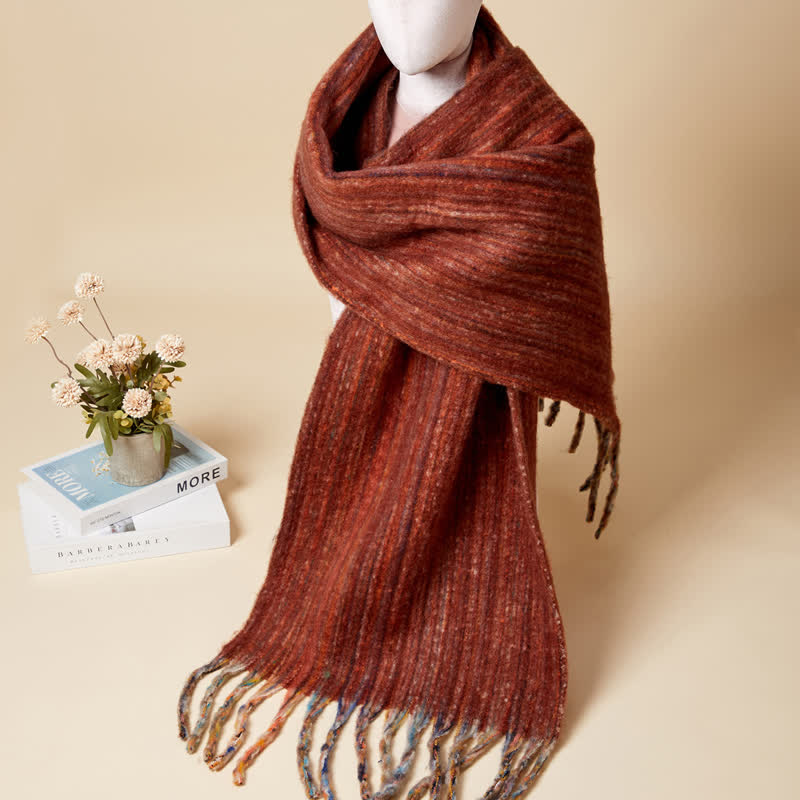 Sciarpa unisex con frange multicolori a righe bohémien