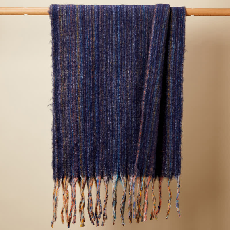 Sciarpa unisex con frange multicolori a righe bohémien