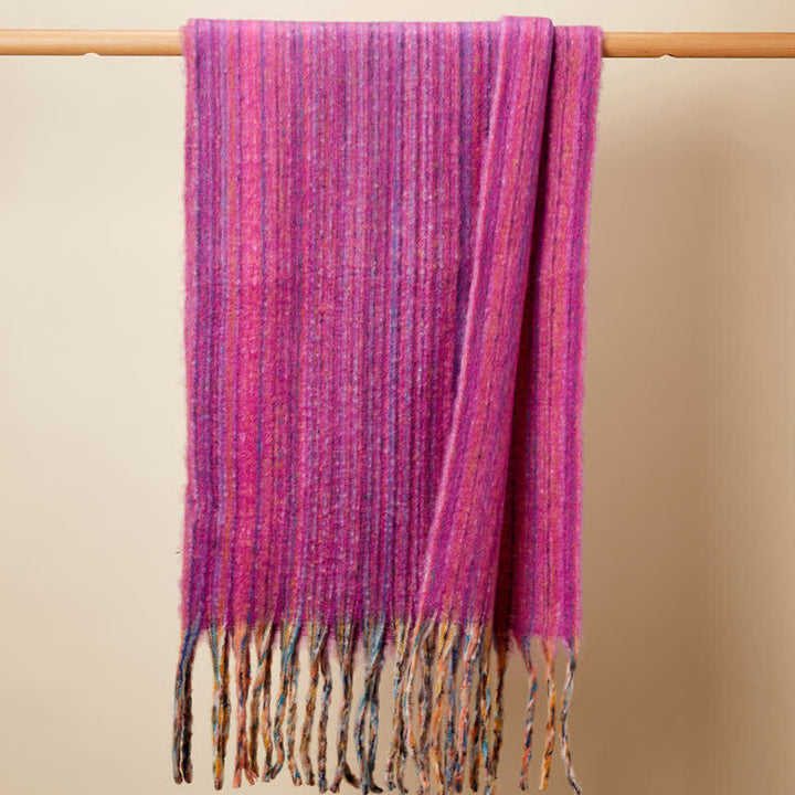Sciarpa unisex con frange multicolori a righe bohémien