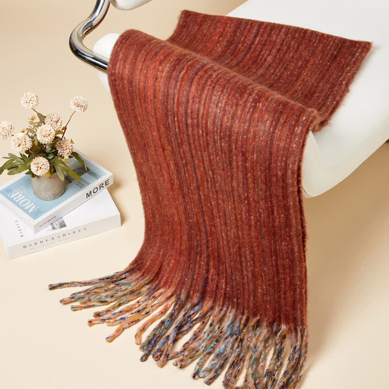 Sciarpa unisex con frange multicolori a righe bohémien