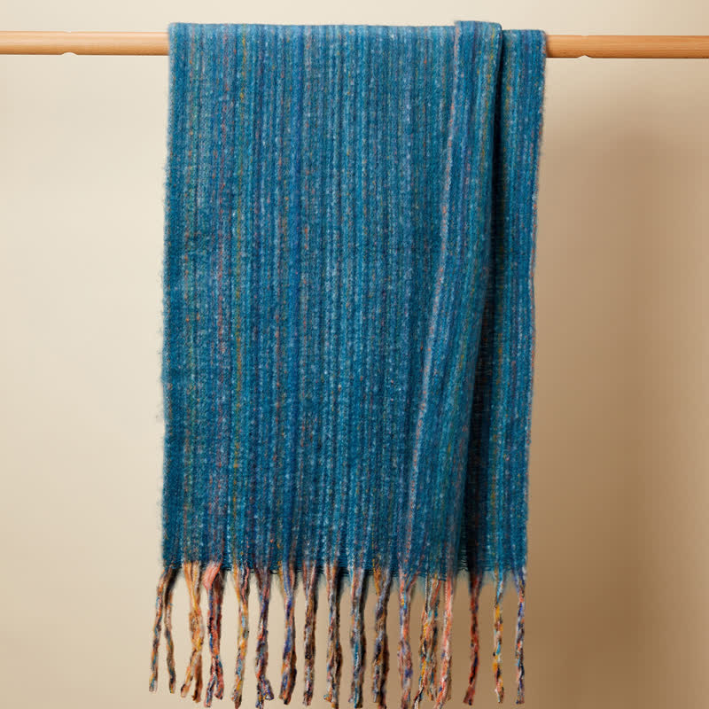 Sciarpa unisex con frange multicolori a righe bohémien