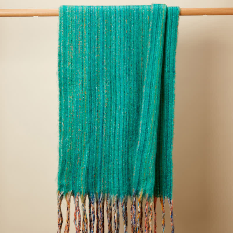 Sciarpa unisex con frange multicolori a righe bohémien