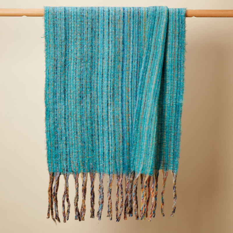 Sciarpa unisex con frange multicolori a righe bohémien