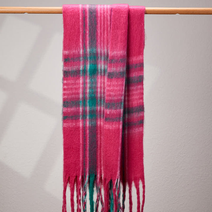 Sciarpa calda unisex classica con nappe a quadri - Rosa acceso - image 10