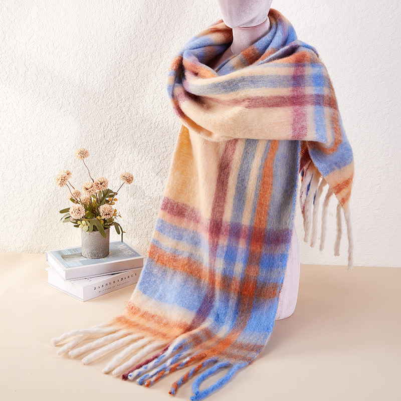 Sciarpa calda unisex classica con nappe a quadri - image 3