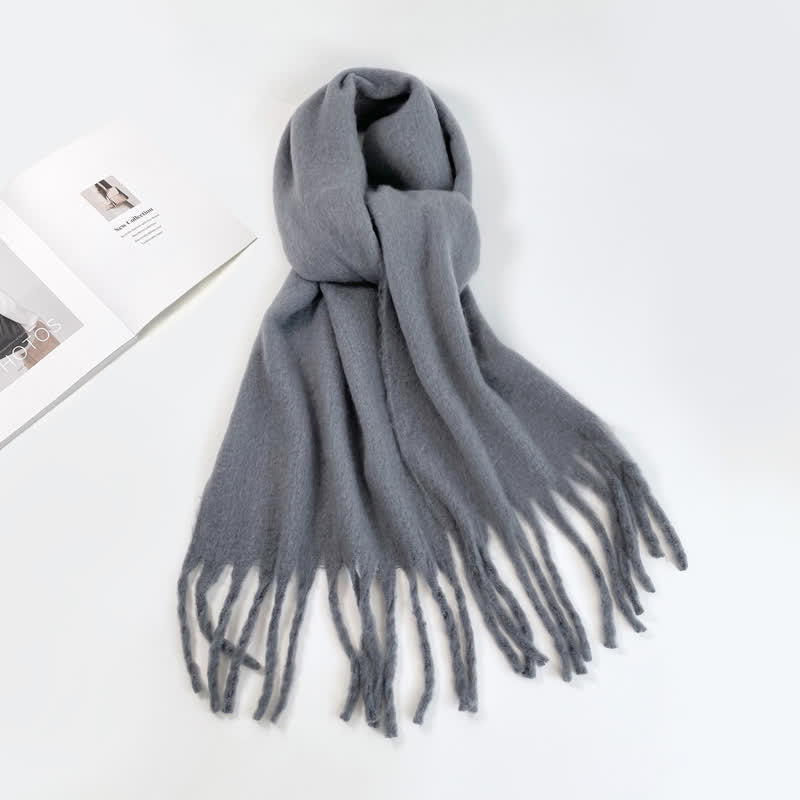 Sciarpa unisex spessa tinta unita oversize calda e spessa - Grigio - image 8