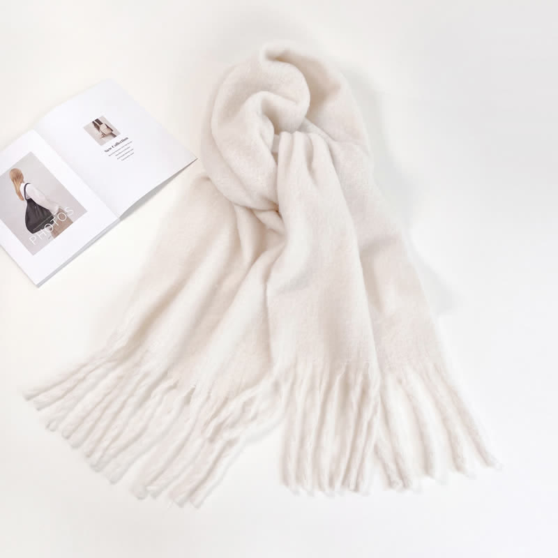 Sciarpa unisex spessa tinta unita oversize calda e spessa - Bianco - image 10