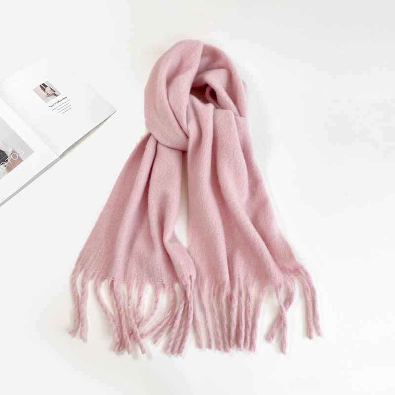 Sciarpa unisex spessa tinta unita oversize calda e spessa - Rosa - image 11