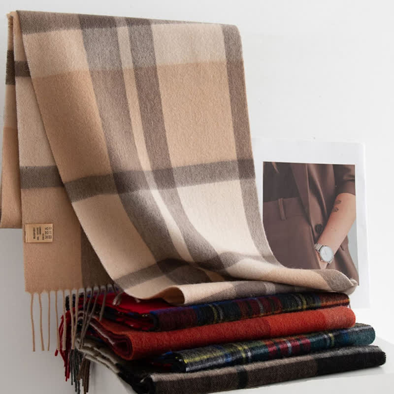 Sciarpa unisex in cashmere a quadri con blocchi di colore - image 6