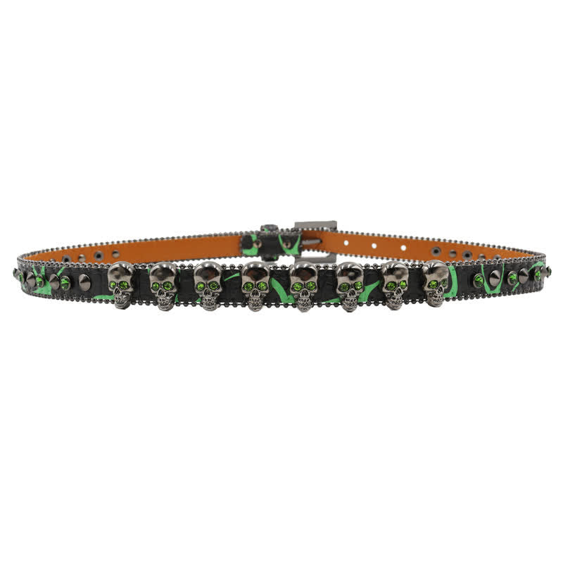 Cintura in pelle con stampa leopardata e rivetti a forma di teschio gotico