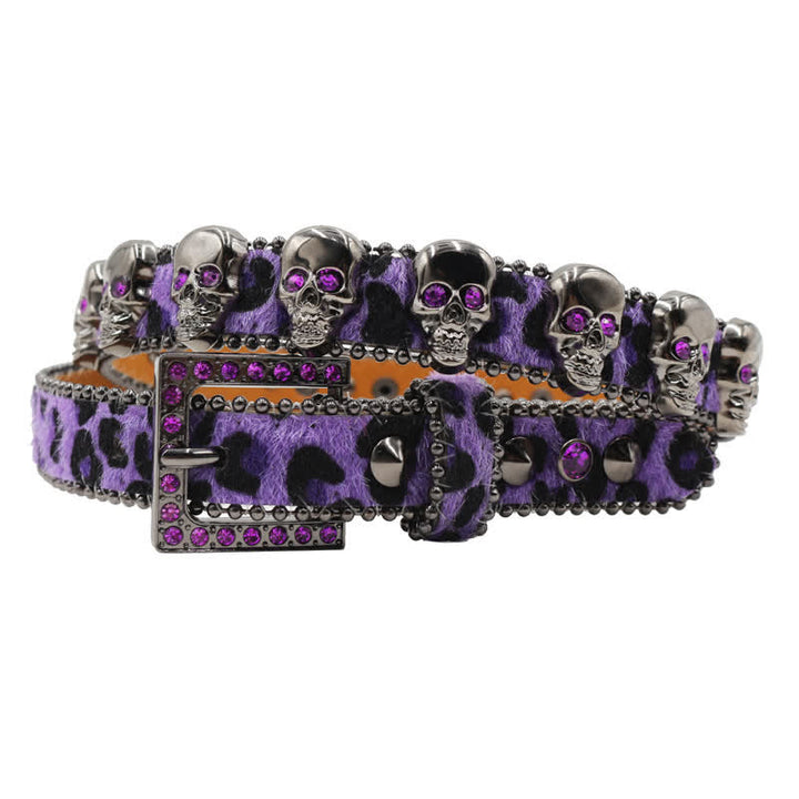 Cintura in pelle con stampa leopardata e rivetti a forma di teschio gotico - Viola - 40 - image 11