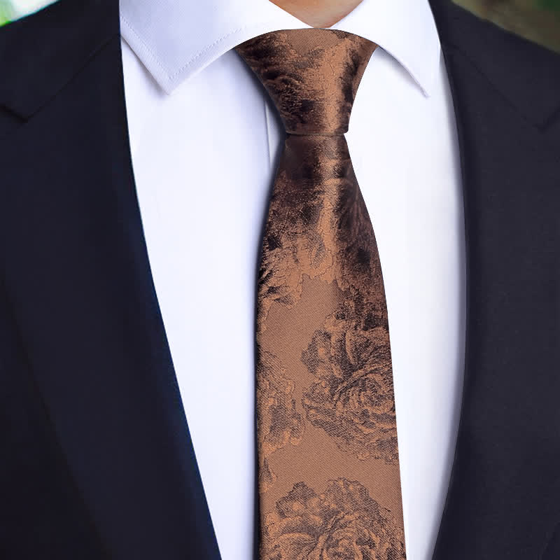 Set di 3 cravatte da uomo vintage in bronzo con motivo a farfalla e fiori
