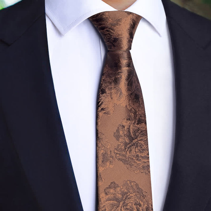 Set di 3 cravatte da uomo vintage in bronzo con motivo a farfalla e fiori
