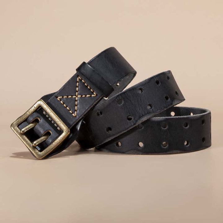 Cintura in pelle di vacchetta con fibbia quadrata senza tempo e doppio ardiglione - Nero - 44 - image 0