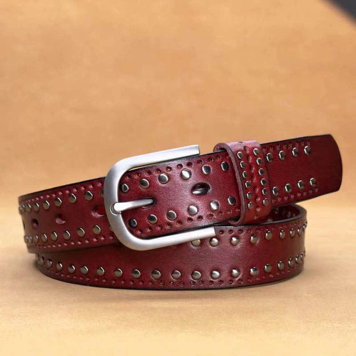 Cintura in pelle con rivetti in metallo punk di colore puro antico