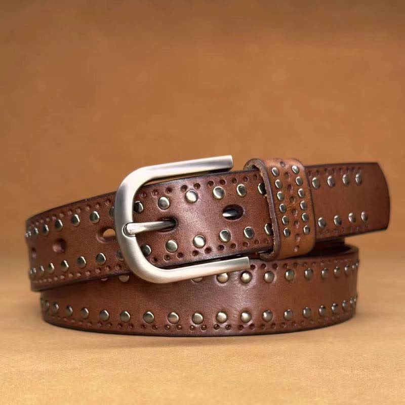 Cintura in pelle con rivetti in metallo punk di colore puro antico