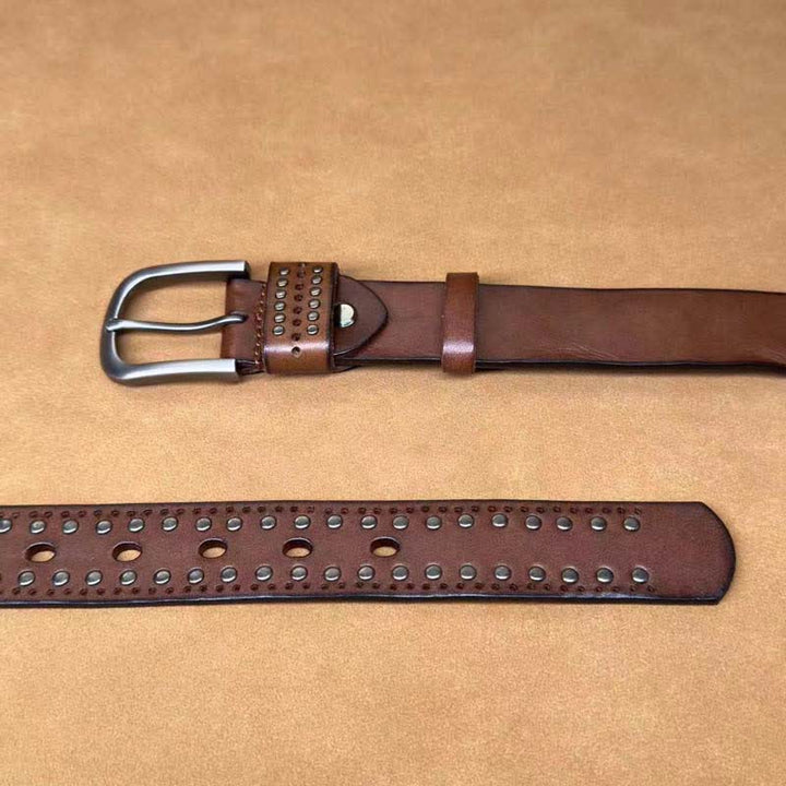 Cintura in pelle con rivetti in metallo punk di colore puro antico