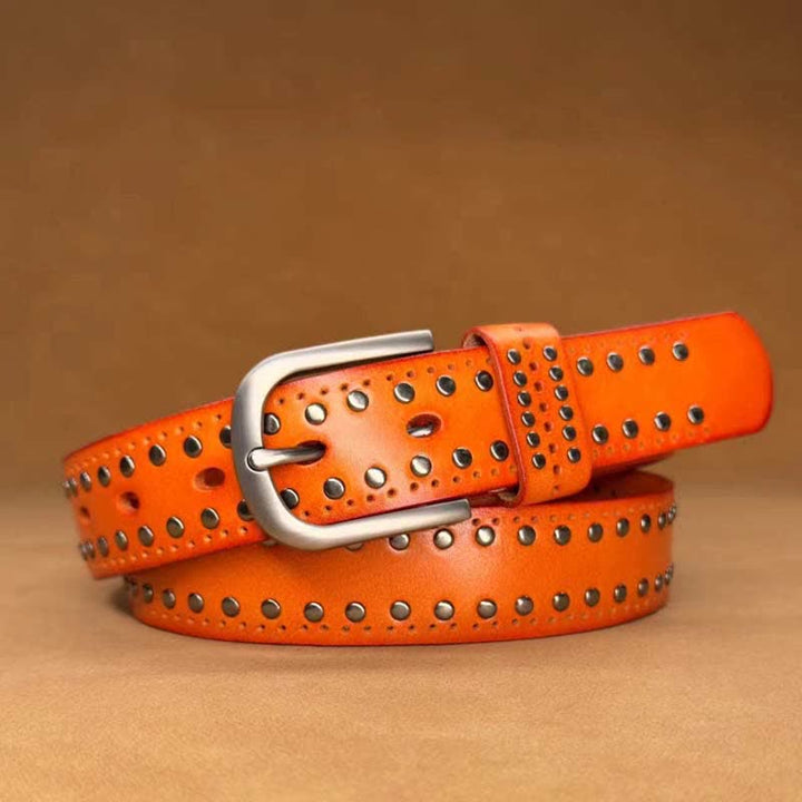 Cintura in pelle con rivetti in metallo punk di colore puro antico - Arancia - 40 - image 9