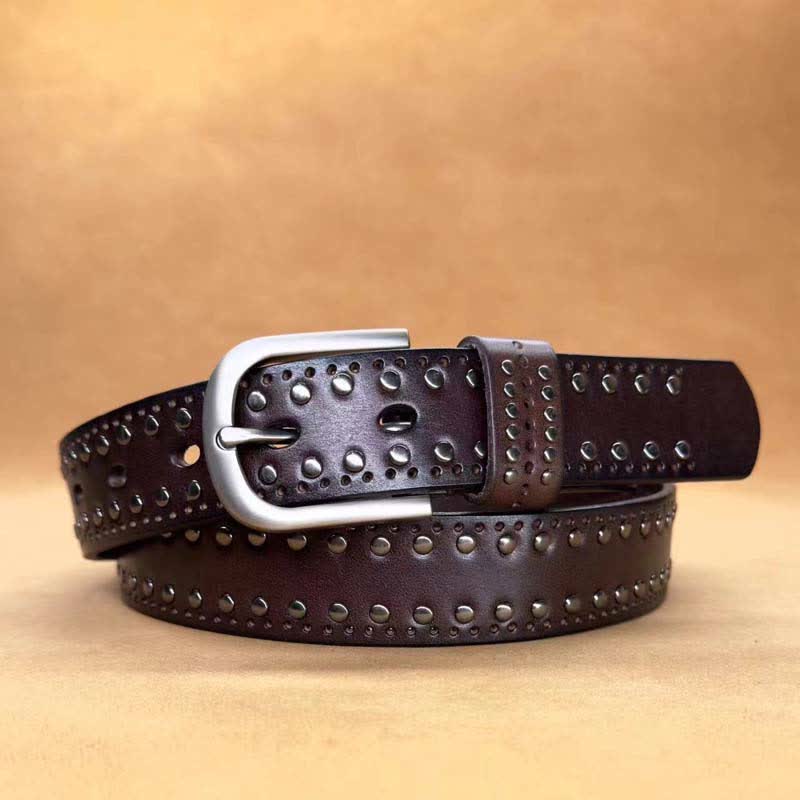 Cintura in pelle con rivetti in metallo punk di colore puro antico